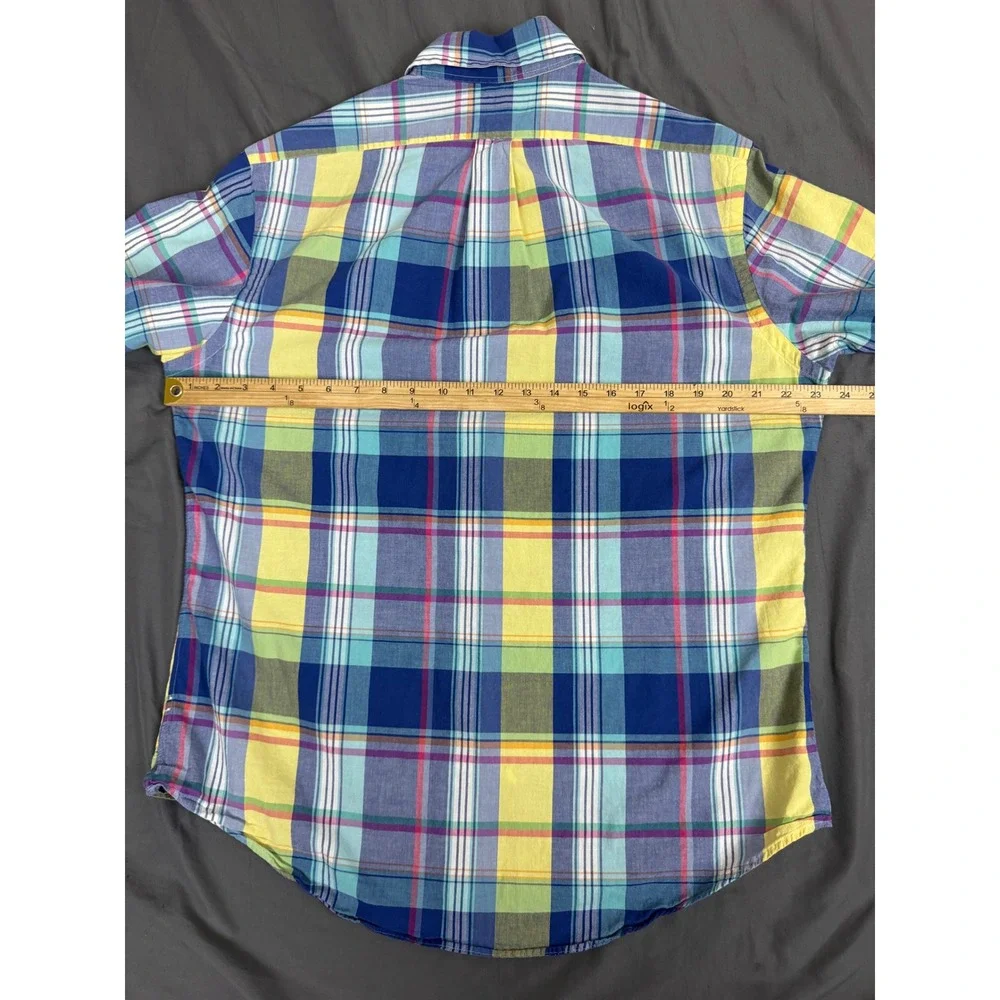 Polo Ralph Lauren Mens Large Custom Fit Plaid S/S Button Down Shirt Blue